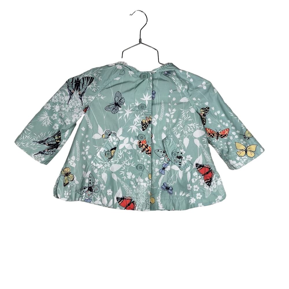 BABY GAP | Girl's Jacket Butterfly Print Raincoat With Hood Mint Green 24 Months